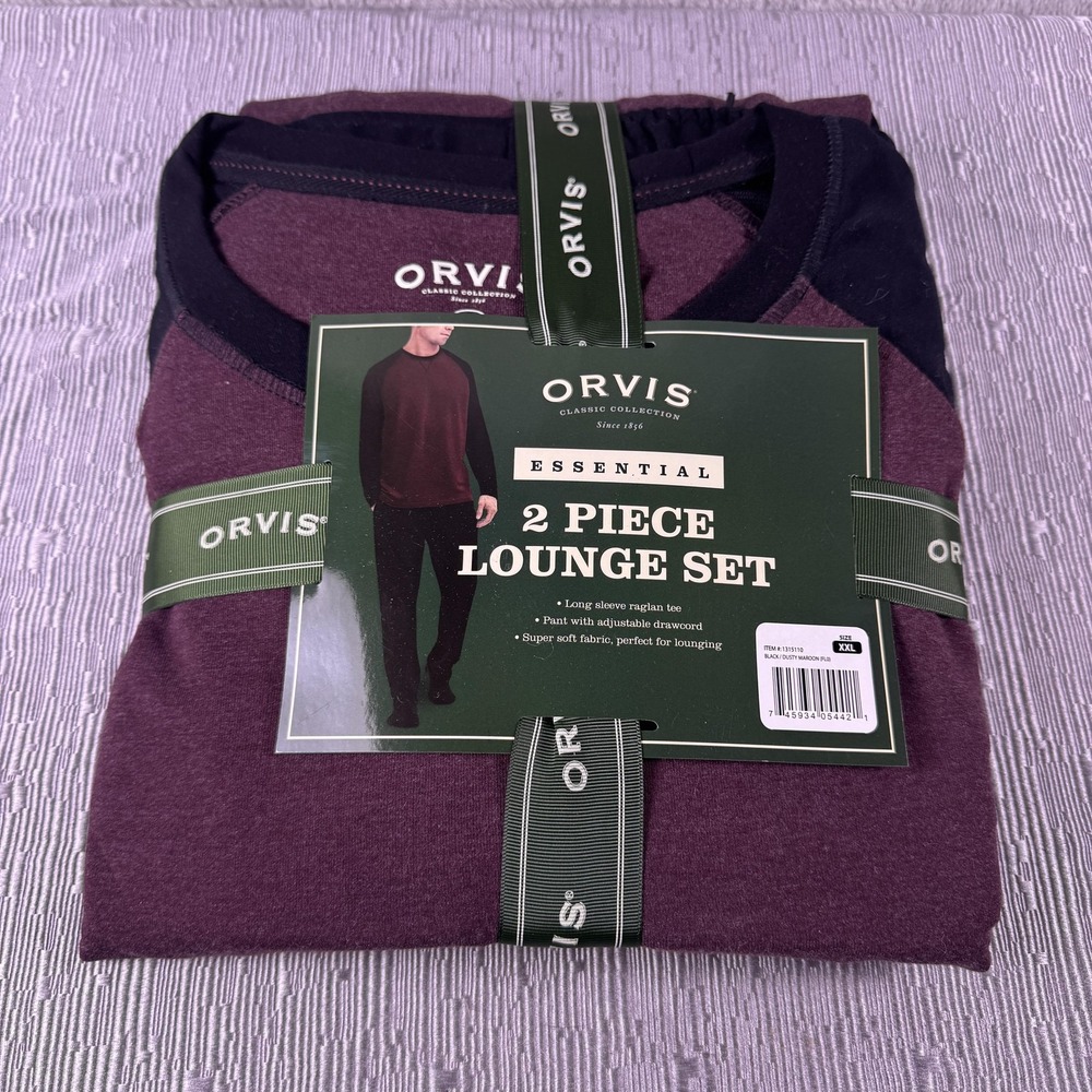 Orvis Lounge Set Mens 2XL Multicolor 2 Piece Long Sleeve Tee Drawstring Pants